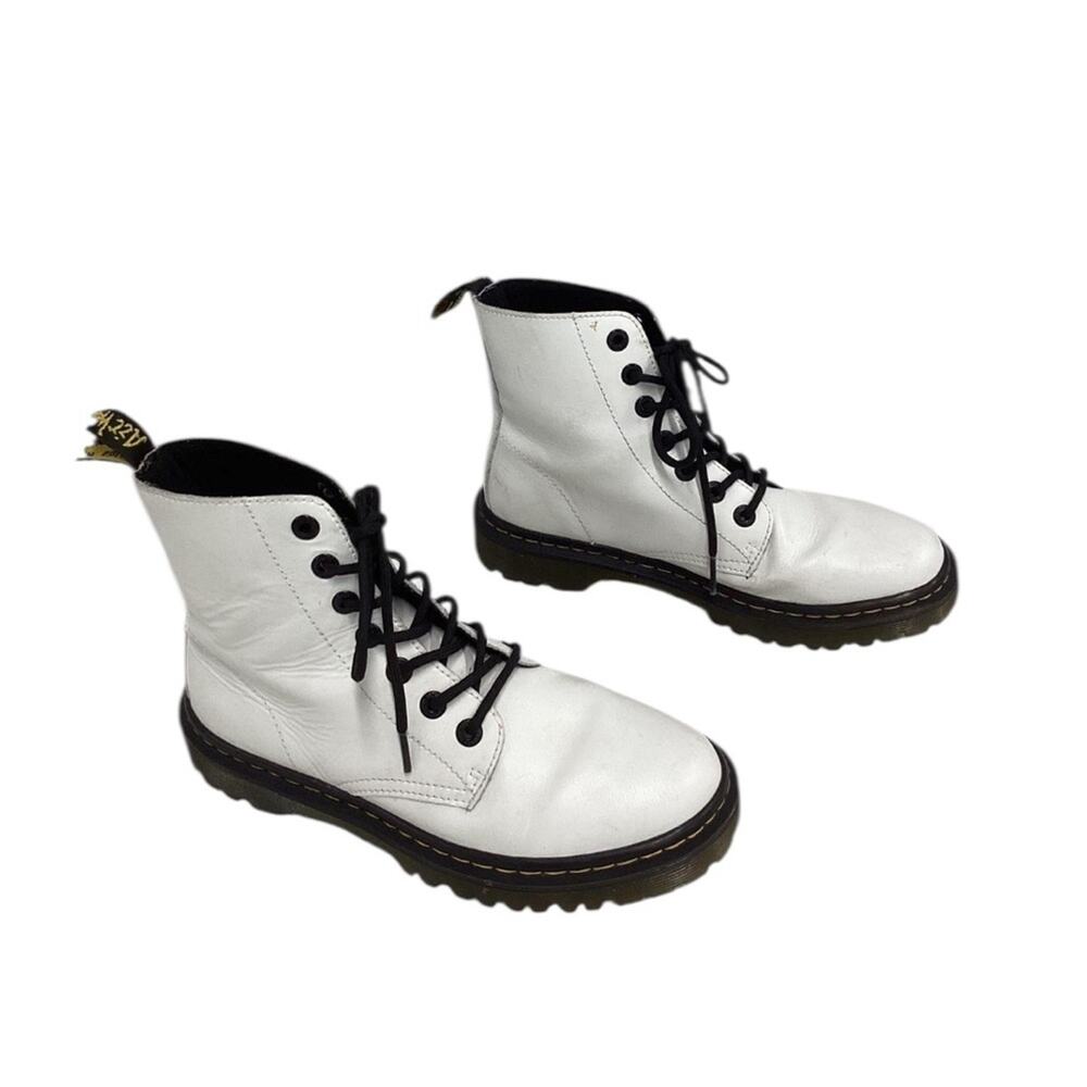 Dr Martens Women's White Black Luana Lace Up Combat Boots Shoes Size 8 - Picture 4 of 8